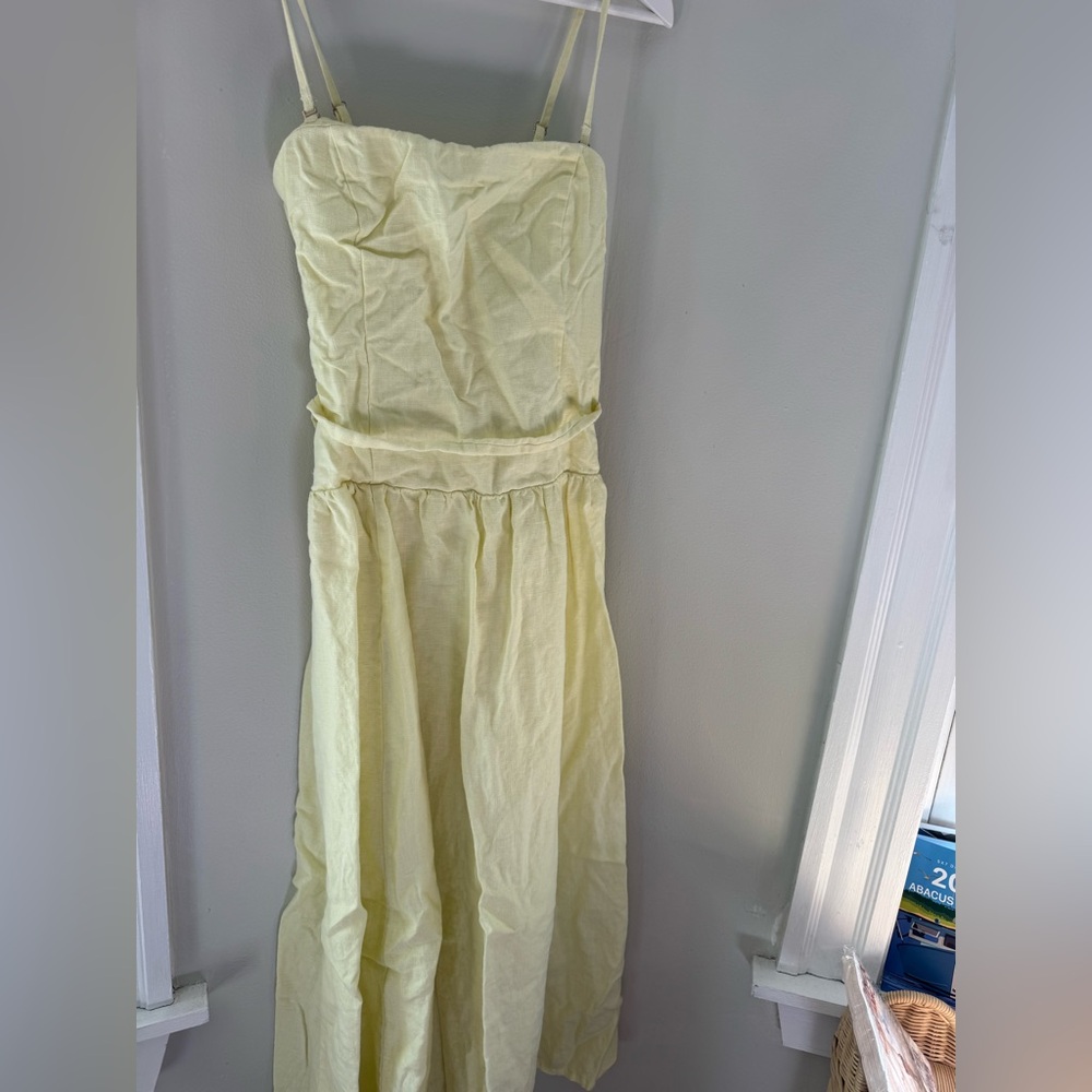 Abercrombie & Fitch premium linen drop waist yellow midi dress small - Picture 2 of 6